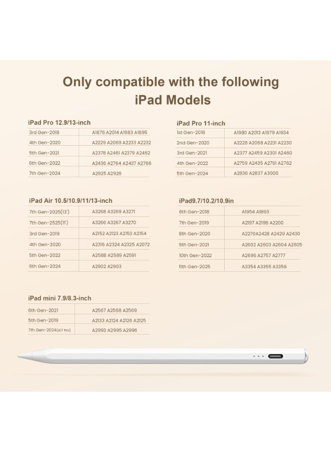 هيان 2026 أحدث قلم Stylus لـ iPad (2018-2025) -13 دقيقة شحن سريع مع حساسية الميل ورفض النخيل لـ iPad 11/10/9/8/7/6th Gen ، Air 7/6/5/4/3/M3/M2 ، Pro 13 "/12.9" /11" /M4 ، Mini 7/6/5th - Image 3